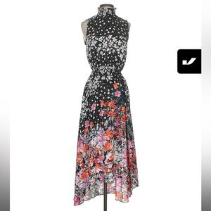 NWT Nanette Lepore black and floral Asymmetrical Maxi dress, sz 2
